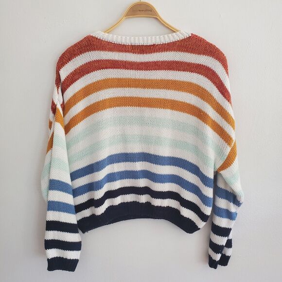Lulus Charli Blue Striped Loose Knit Sweater Drop Shoulder Crewneck - Picture 2 of 12